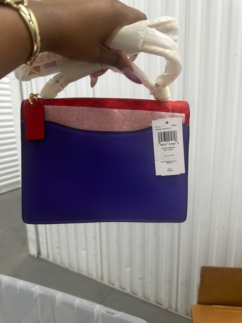 COACH Colorblock Signature Leather Satchel in Red, Pink & Orange - Picture 3 of 6